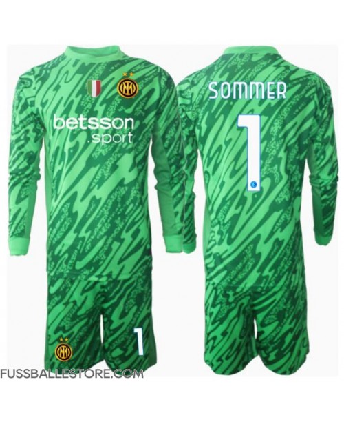 Günstige Inter Milan Yann Sommer #1 Torwart Heimtrikotsatz Kinder 2024-25 Langarm (+ Kurze Hosen)